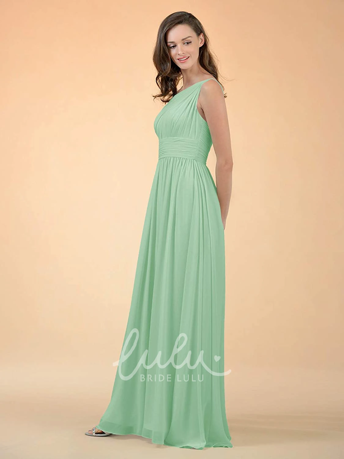 One-Shoulder A-Line Chiffon Bridesmaid Dress with Ruching Casual Floor-Length