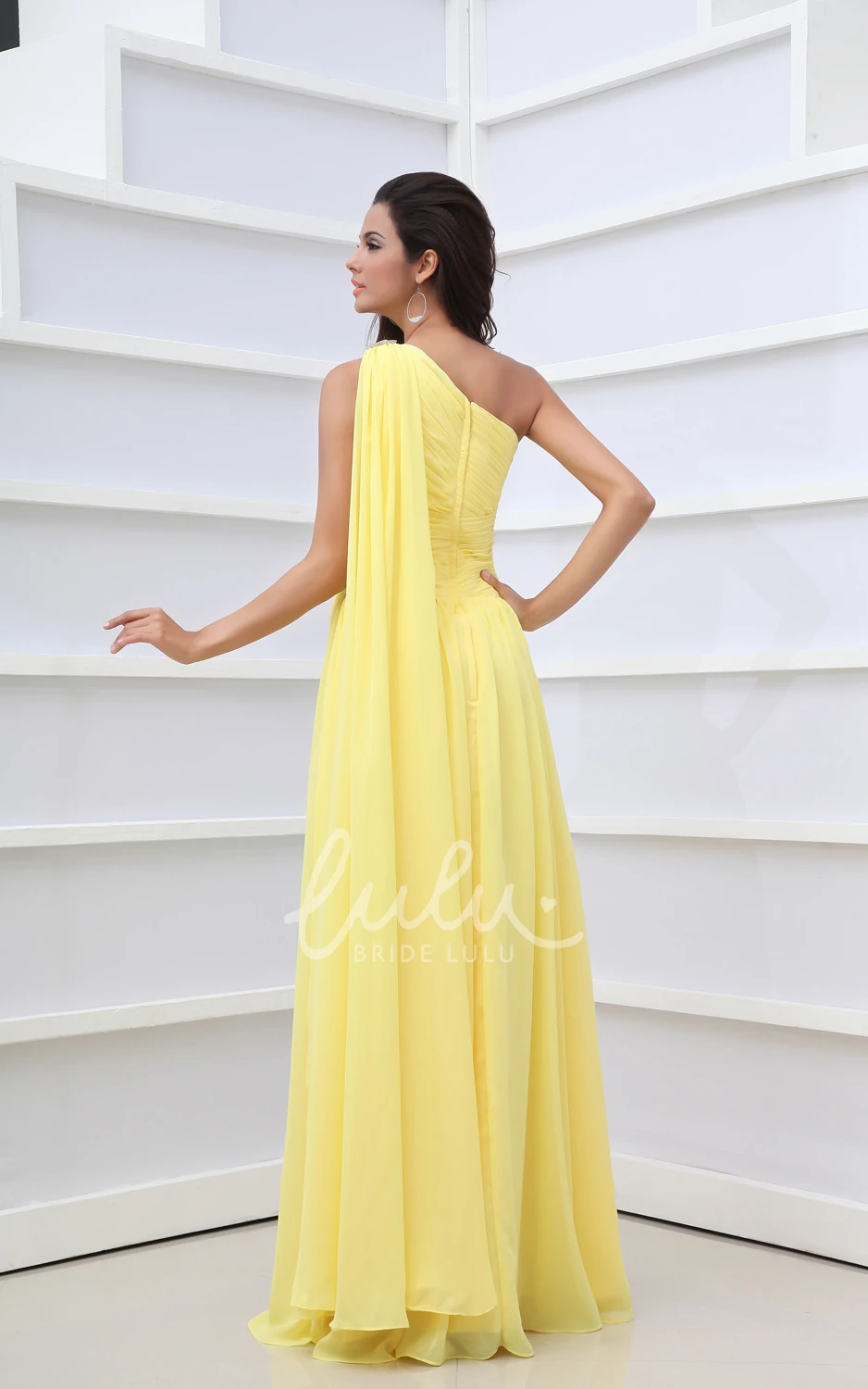 Vintage Chiffon One-Shoulder Bridesmaid Dress with Empire Waist