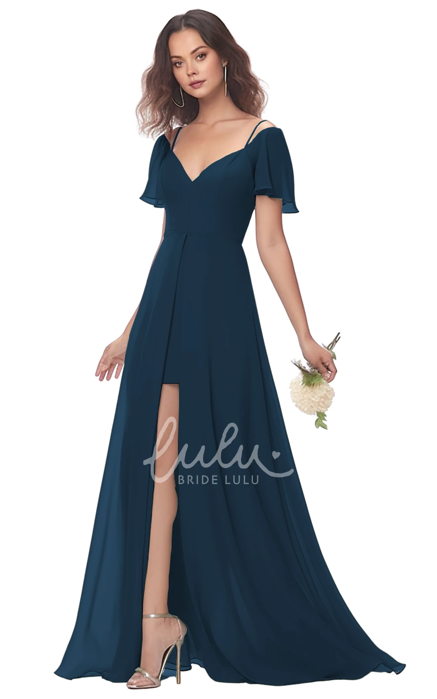 A-Line Chiffon V-neck Bridesmaid Dress with Split Front Modest & Unique