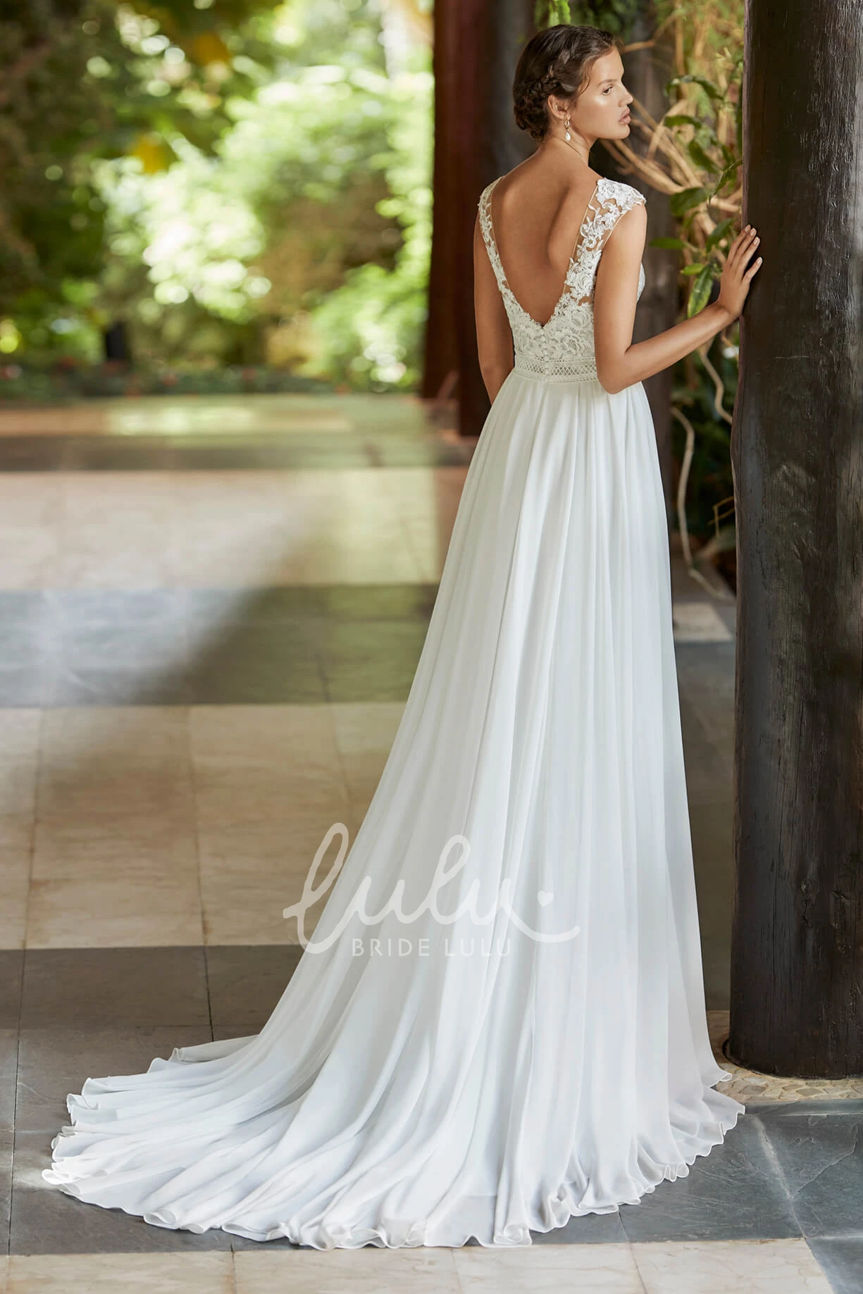 Ethereal Cap Sleeve Lace Wedding Dress Deep V-Back Bridal Gown