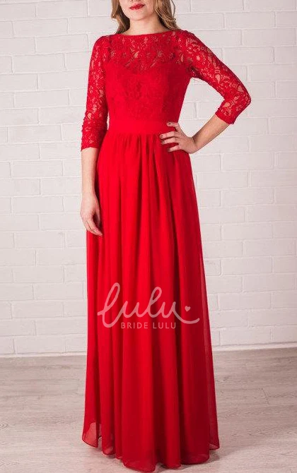 Handmade Red Chiffon Bridesmaid Dress with Lace for Formal Party