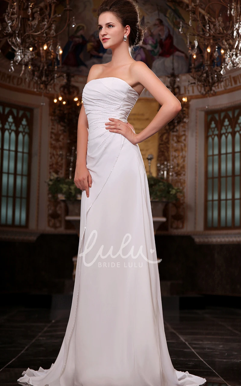 Elegant Chiffon Strapless Wedding Dress with Ruching Flowy A-line Bridal Gown