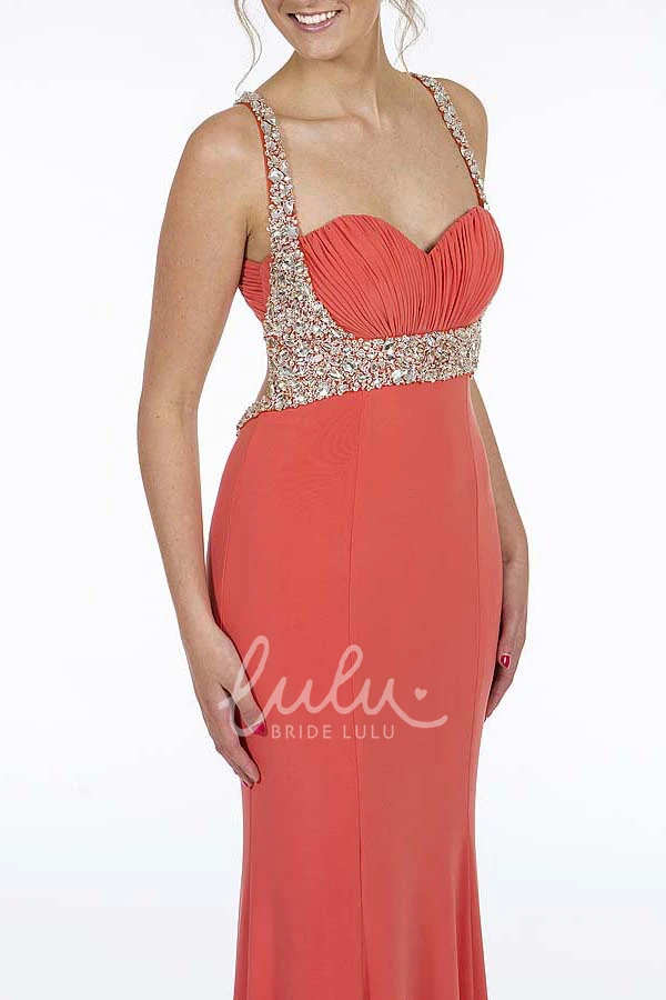 Beaded Sleeveless Jersey Prom Dress Sheath Floor-Length Straps