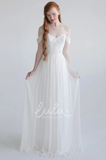 Backless Off-The-Shoulder Chiffon Sheath Wedding Dress with Beading Unique Bridal Gown