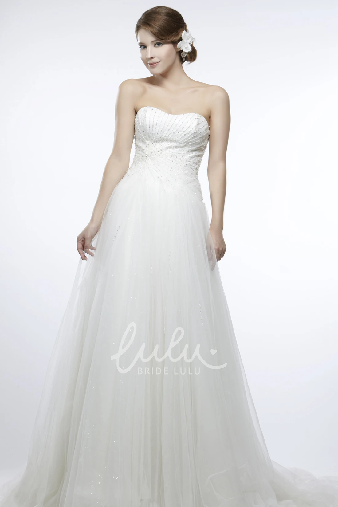 Sweetheart Beaded Tulle Wedding Dress A-Line Empire Maxi