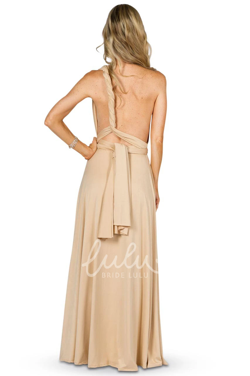 Strapped Sleeveless Convertible Bridesmaid Dress with Bow Elegant Jersey
