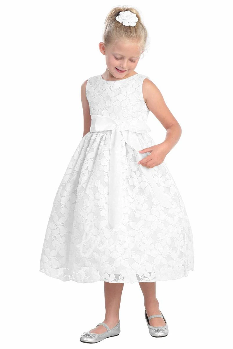 Floral Lace Embroidered Tea-Length Girl Dress Wedding Dress