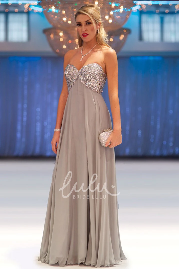 Beaded Empire Chiffon Prom Dress Sleeveless A-Line Dress with Sweetheart Neckline