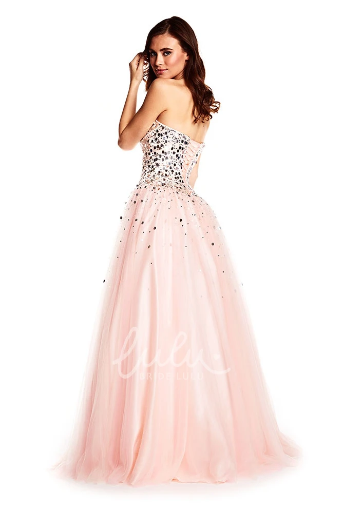 Sweetheart Sequined Tulle Prom Dress A-Line Long Sleeveless Women