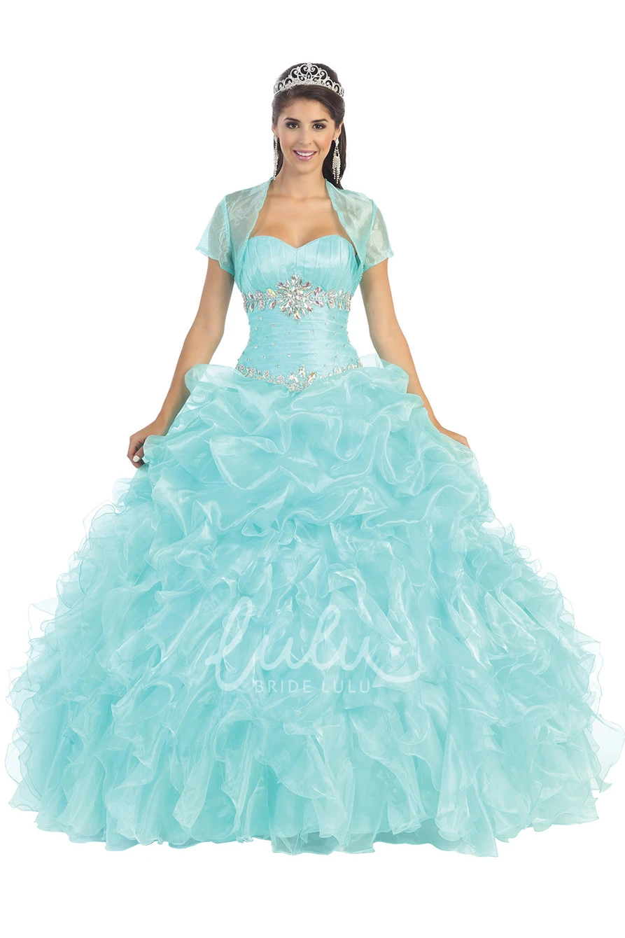 Lace-Up Organza Ruffled Ball Gown Dress Sweetheart Sleeveless