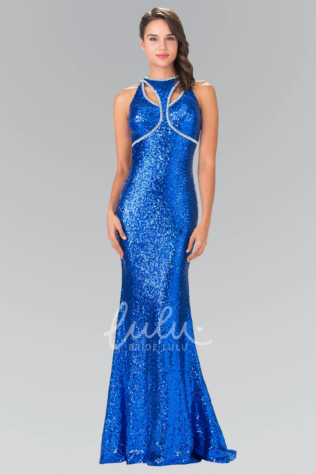 Sleeveless Jewel-Neck Sequin Prom Dress with Keyhole Detailing