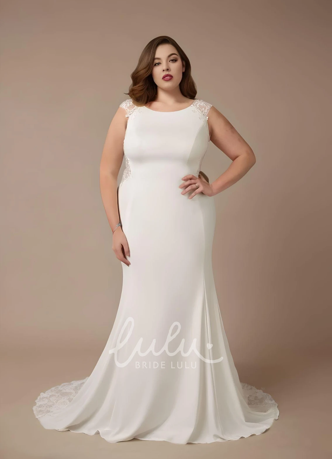 Modest Mermaid Satin Lace Sleeveless Wedding Dress Bateau Neckline Bridal Gown