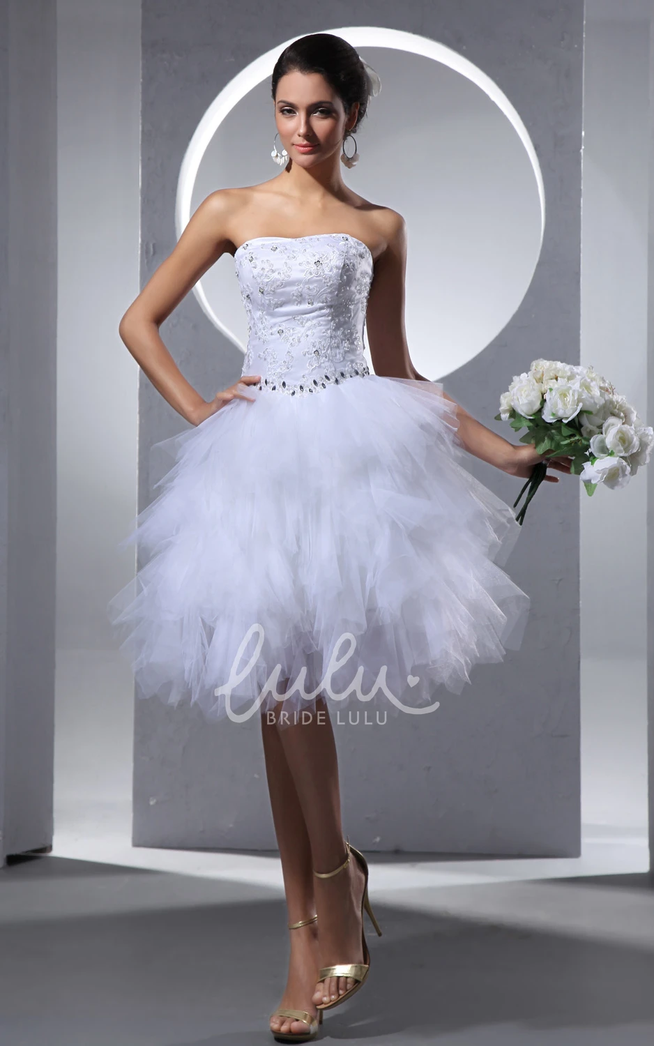 Tulle Crystal Ruffles Midi Wedding Dress