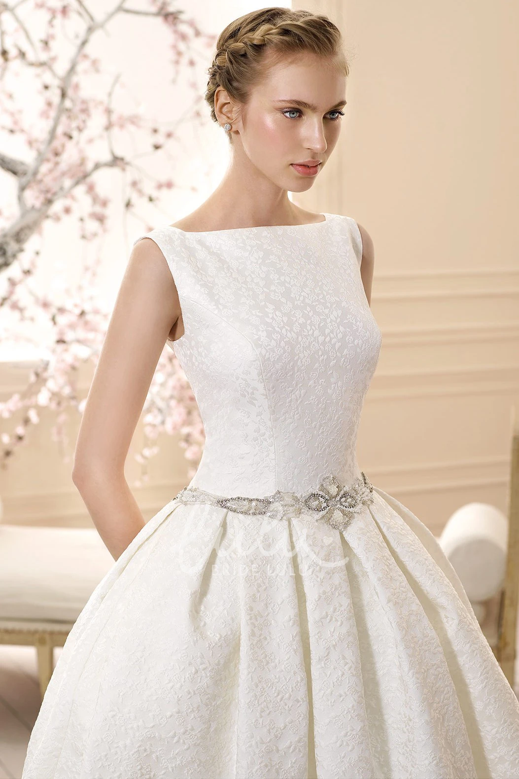 Jeweled Sleeveless Ball Gown Wedding Dress with Embroidery Elegant Bridal Gown