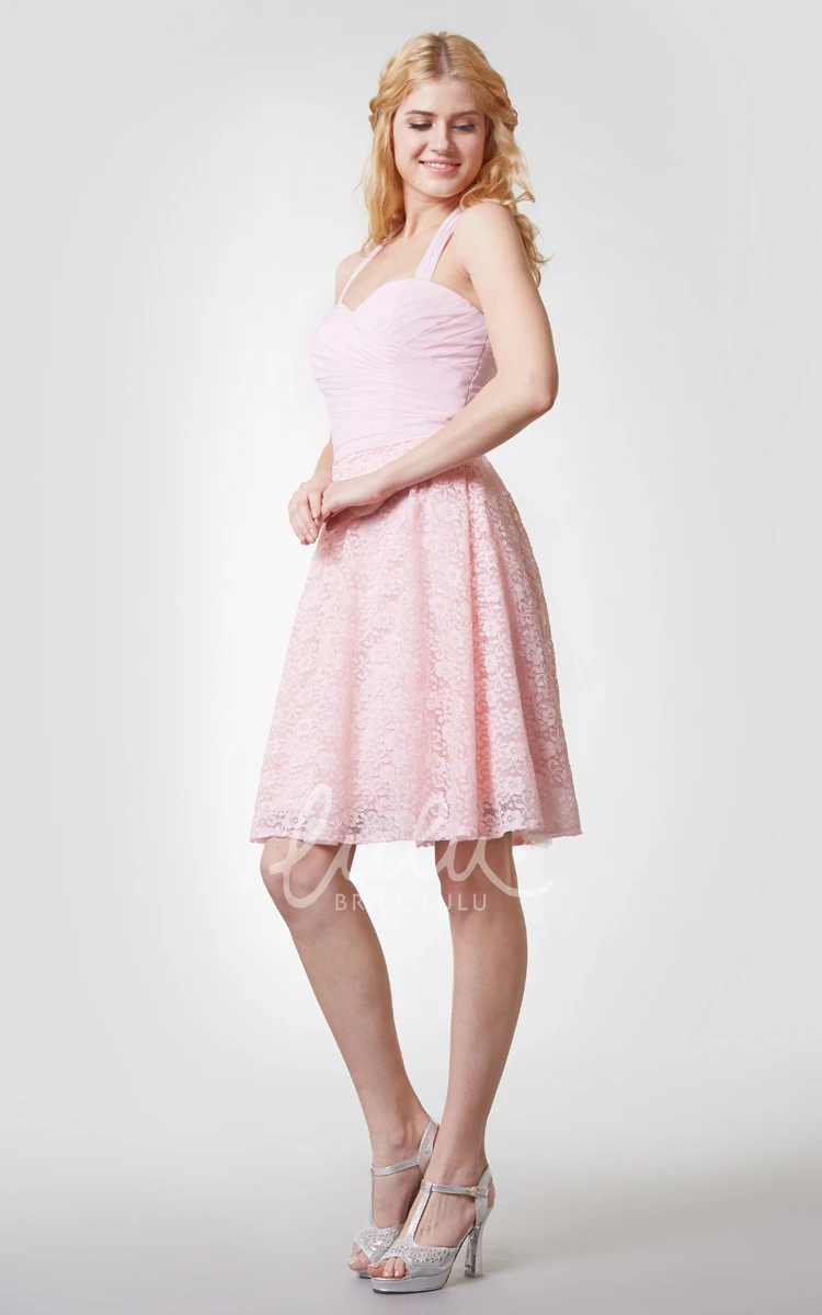 Sleeveless A-line Lace Dress with Ruching Simple and Flowy Bridesmaid Dress