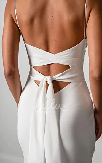 Sexy Satin Wedding Dress with Long Sleeves Sheath Split Front Open Back