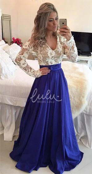 Long Sleeve Lace Chiffon Prom Dress with Modern Zipper Back