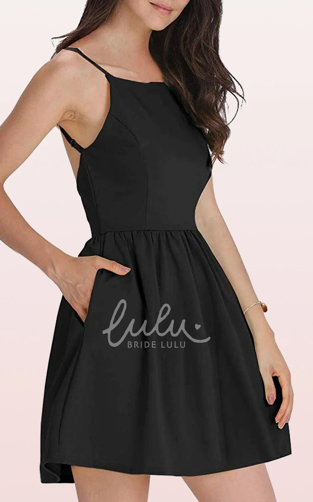 A Line Taffeta Spaghetti Cocktail Dress with Pockets Sleeveless Casual Women