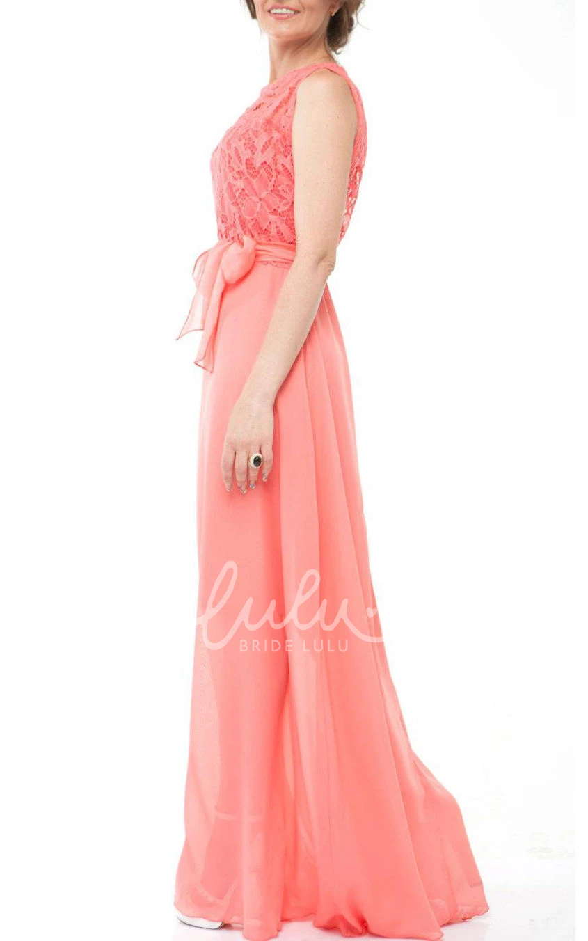 Coral Lace Chiffon Bridesmaid Dress for Bridesmaid or Evening