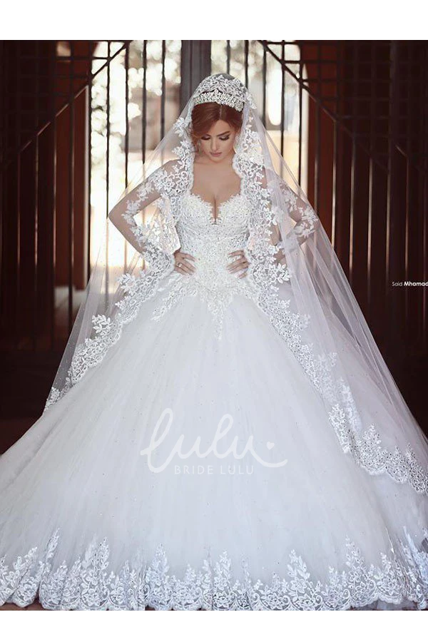 Illusion Ball Gown Wedding Dress with Off-the-shoulder Lace Bodice