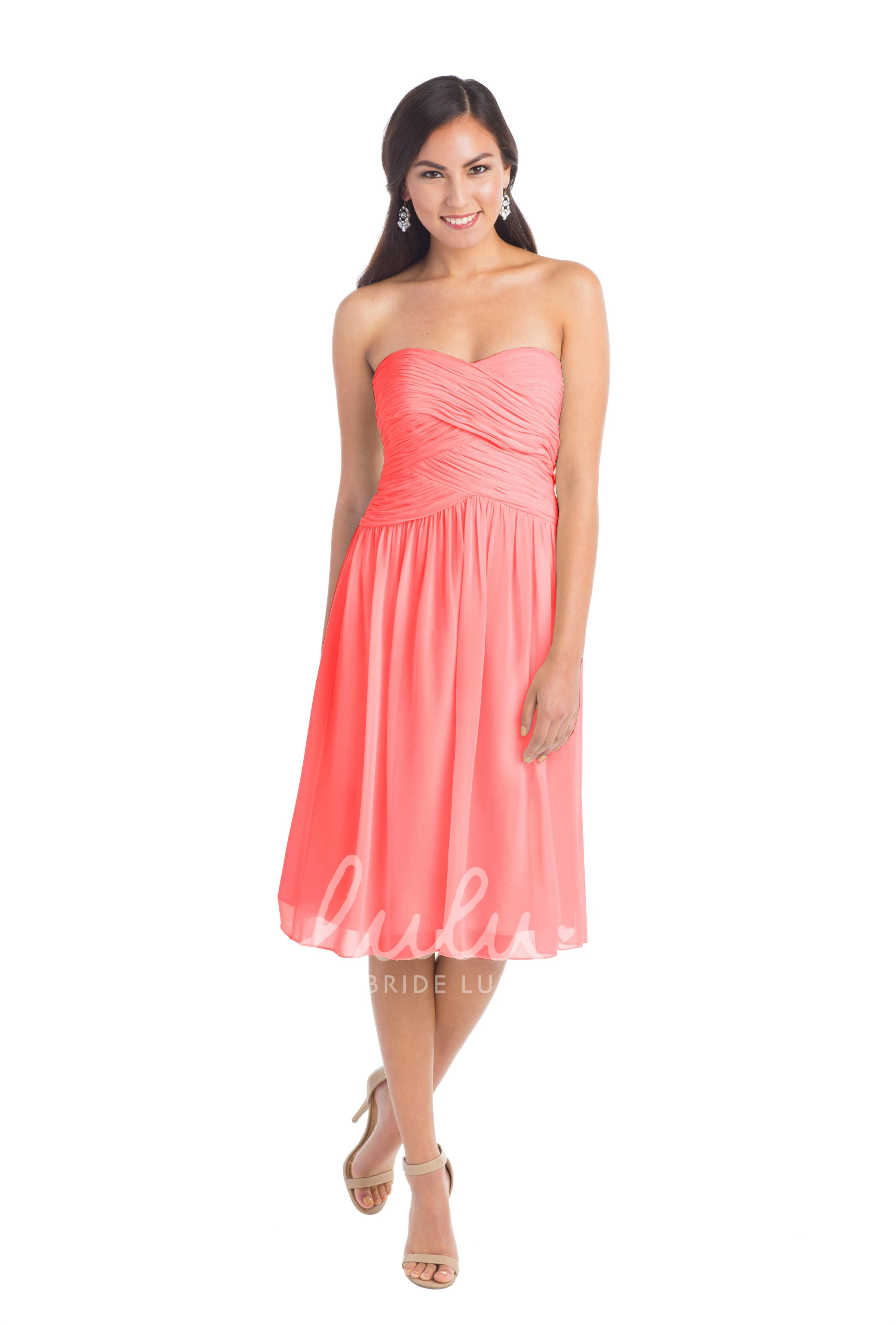 Tea-Length Sweetheart Sleeveless Chiffon Convertible Bridesmaid Dress Criss-Cross Muti-Color
