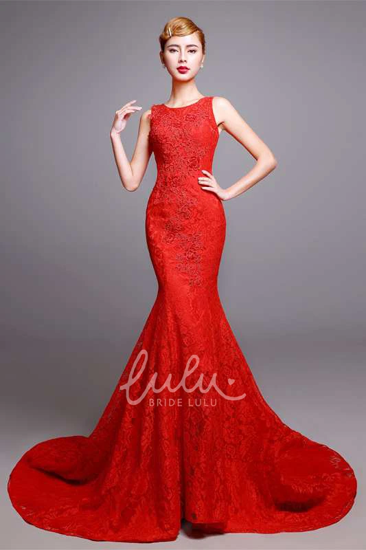 Sleeveless Mermaid Lace Dress with Scoop Neckline for Women's Formal Occasions
