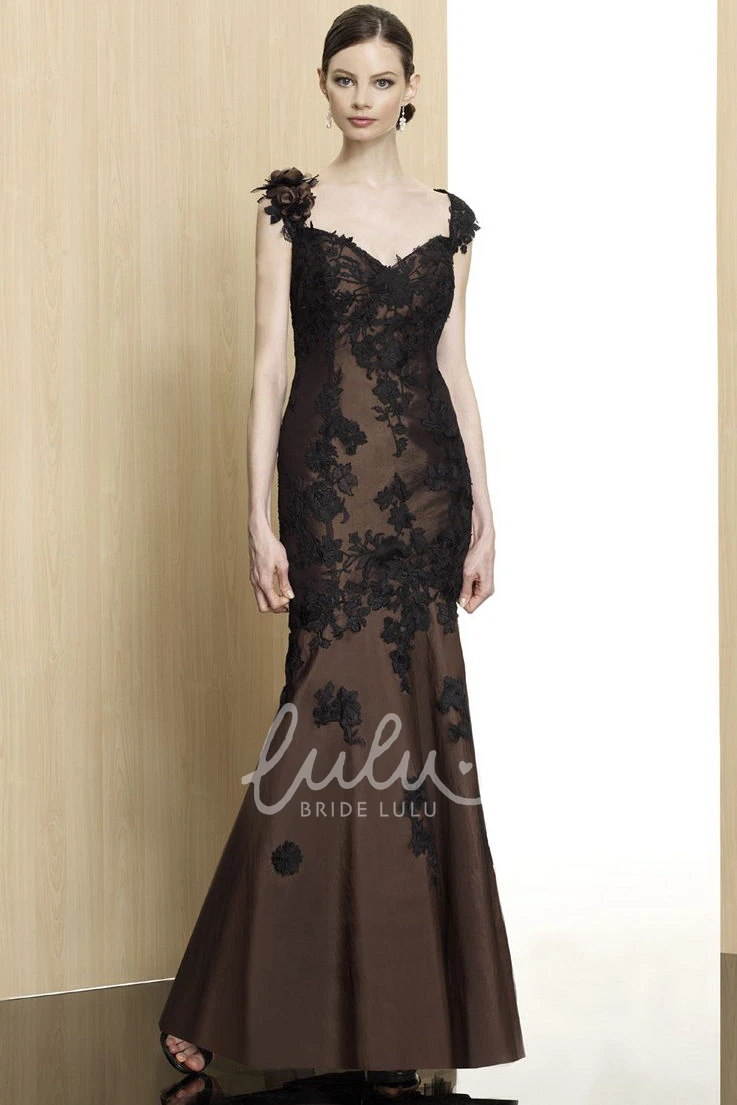 Trumpet Cap-Sleeve Appliqued Formal Prom Dress with Deep-V Back