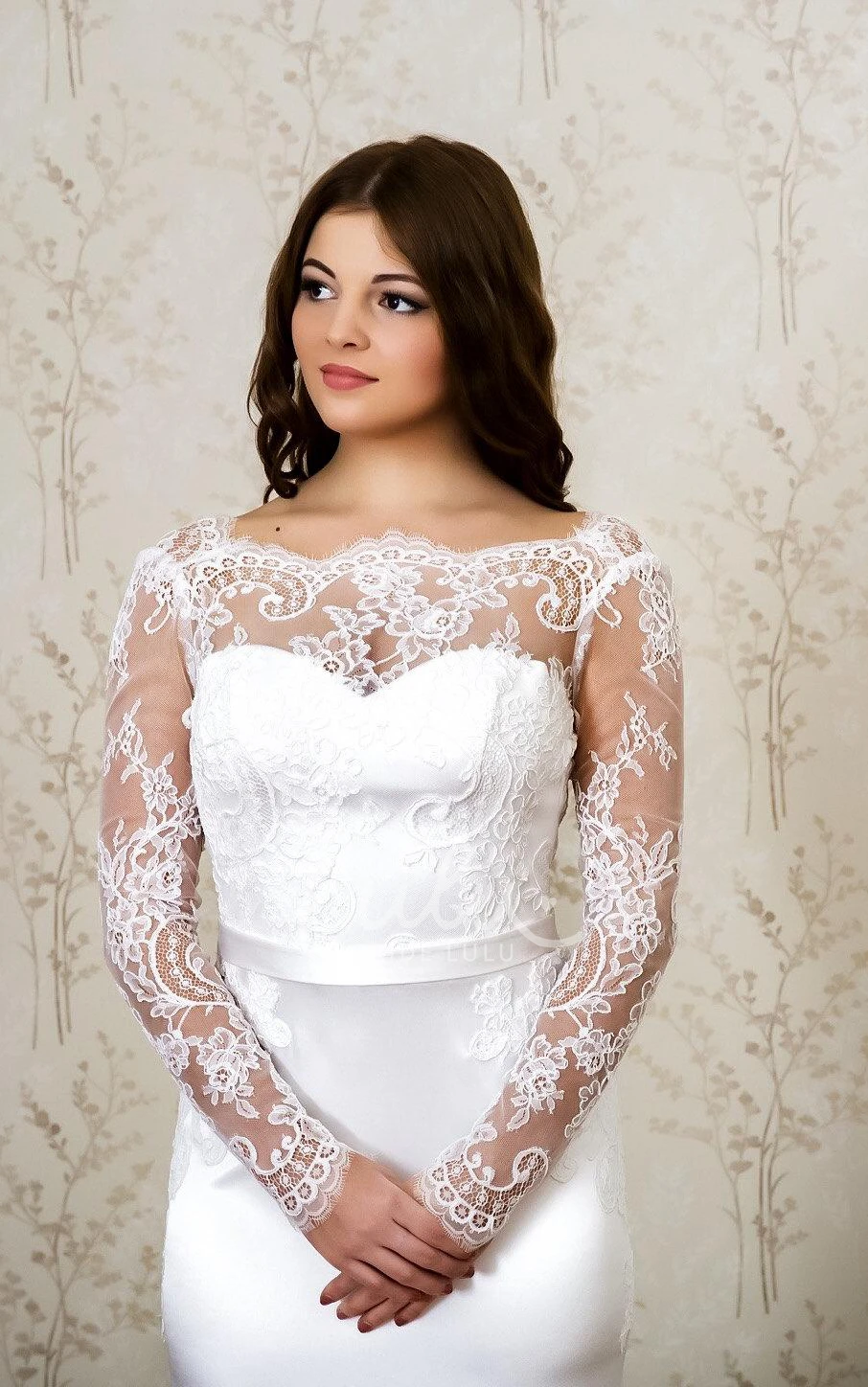 Mermaid Satin Wedding Dress with Long Sleeves and Lace Detail