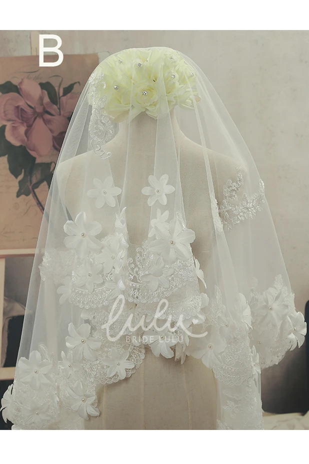 Lace Edge Sweep Wedding Veil Flowers & Graceful