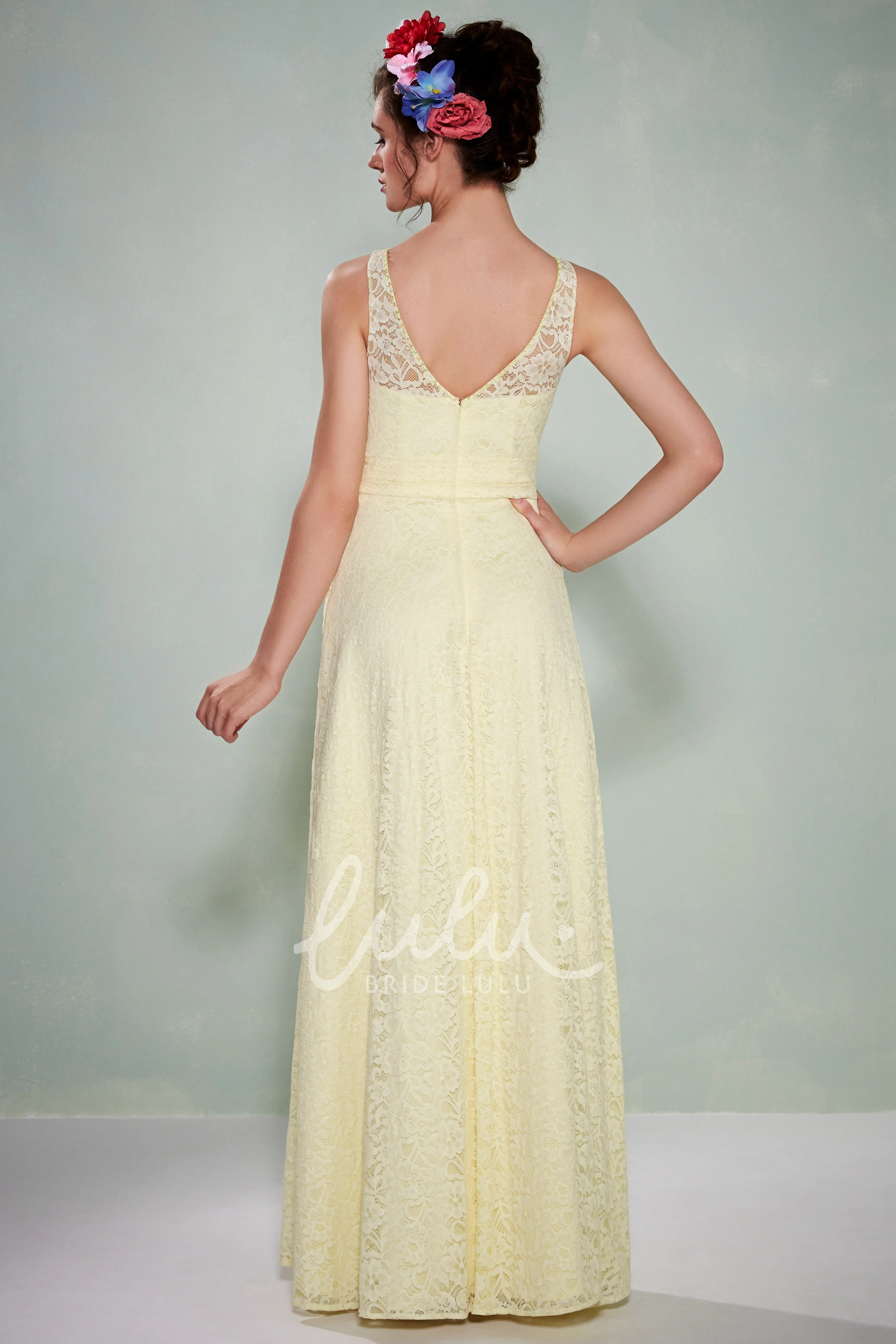 Lace Bridesmaid Dress with Low-V Back Flowy Bridesmaid Dress