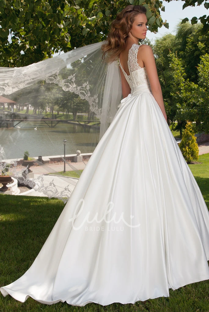 Lace Jewel Ball-Gown Wedding Dress with Bow and Lace-Up Back Unique Bridal Gown