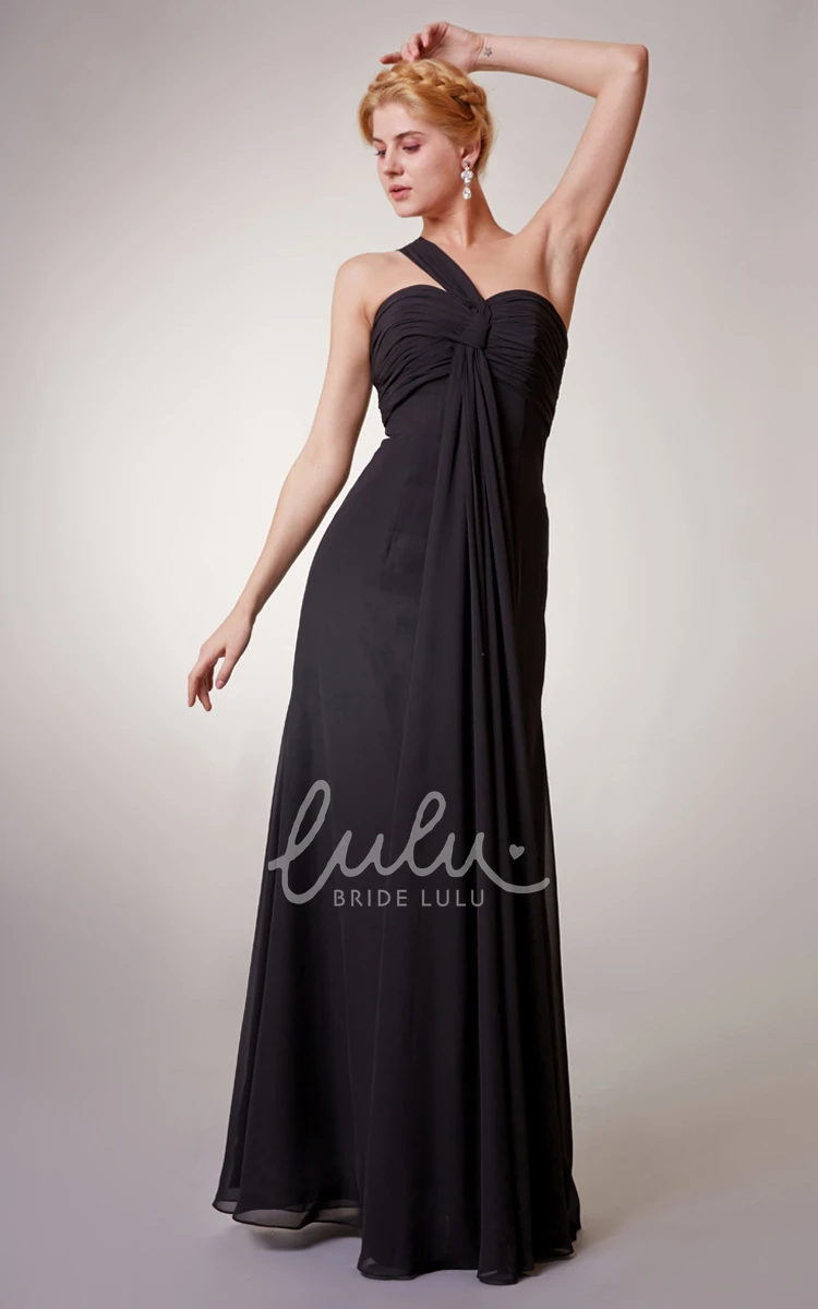 Sheath Chiffon Dress with One-Shoulder Neckline and Ruched Bodice