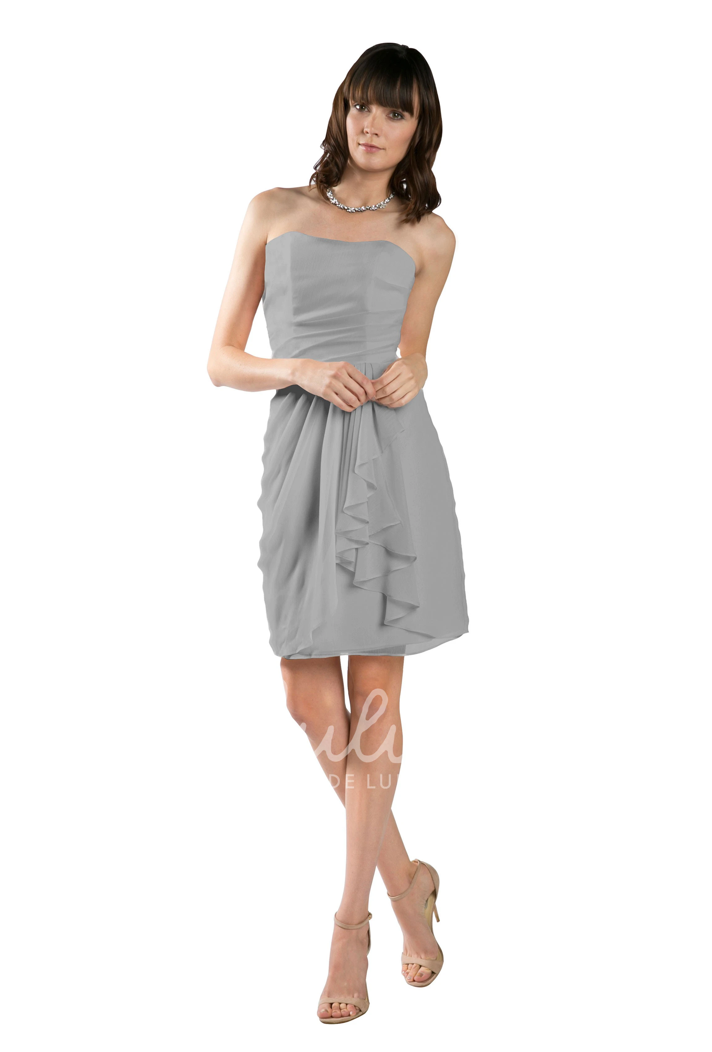 Strapless Draped Chiffon Bridesmaid Dress in Muti-Color Short Pencil Style