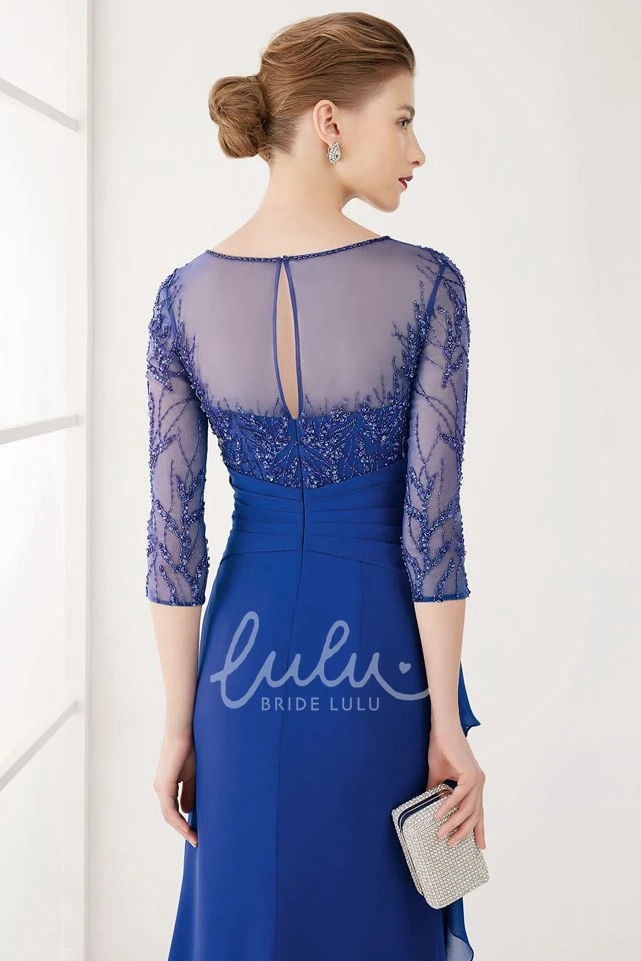 Beaded and Sequined Sheath Chiffon Prom Dress Jewel Neck 3/4 Sleeves