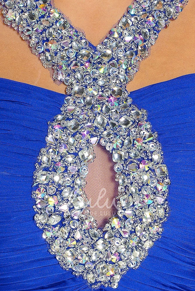 A-Line Chiffon Sleeveless Prom Dress Beaded Long Zipper Pleated