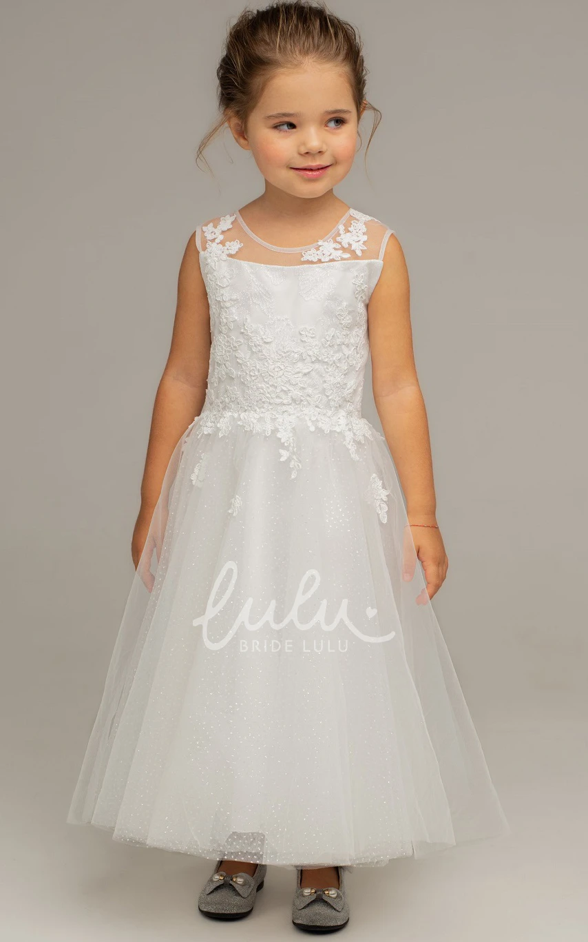 Tulle Flowergirl Dress with Ruching in Ankle-length A Line Style