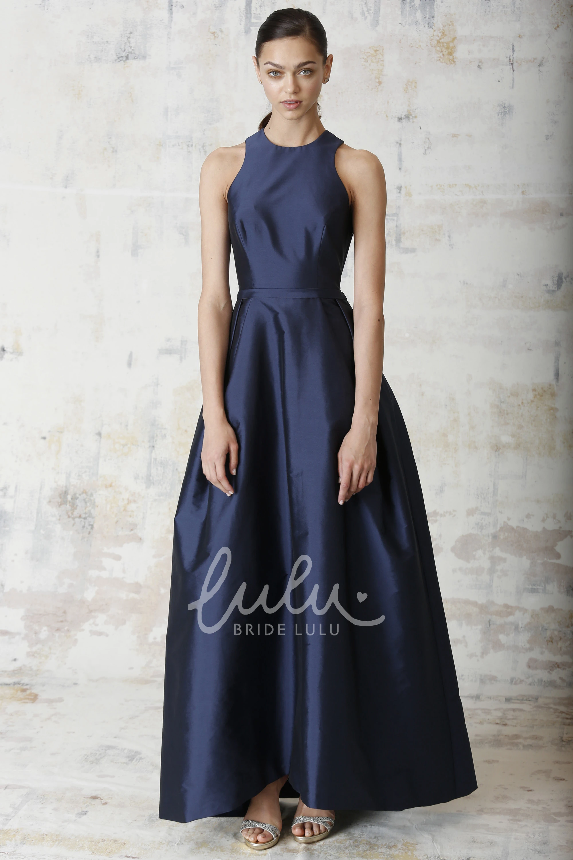 Satin High Neck Bridesmaid Dress Sleeveless Classy