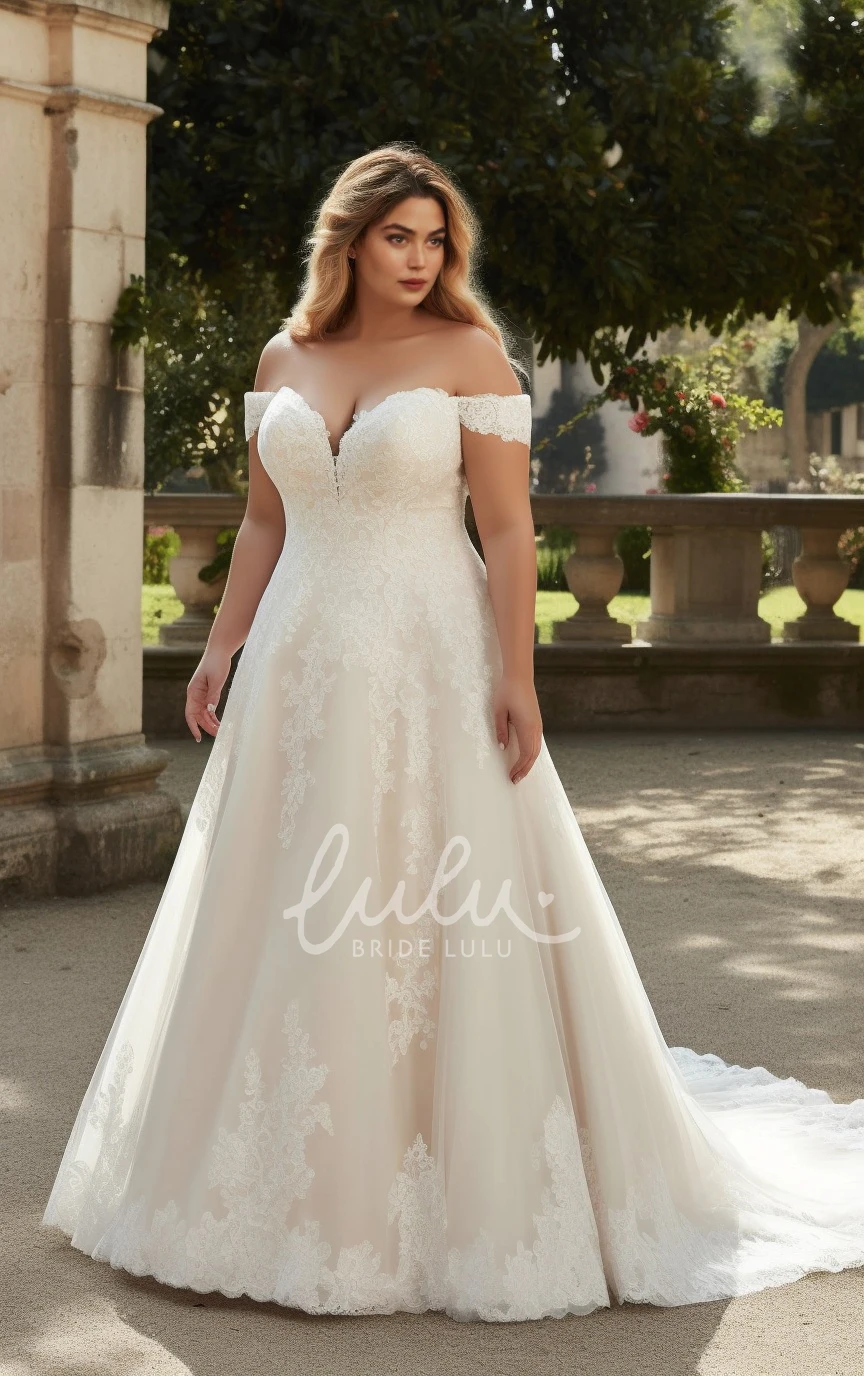 Plus Size A-Line Chiffon Lace Wedding Dress Sleeveless Elegant Romantic Off-the-Shoulder