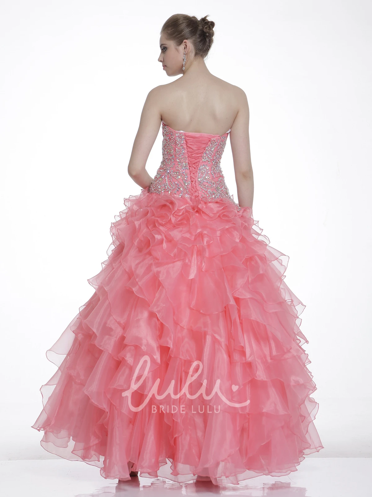 Ankle-Length Organza Ball Gown with Sweetheart Neckline Beading and Ruffles