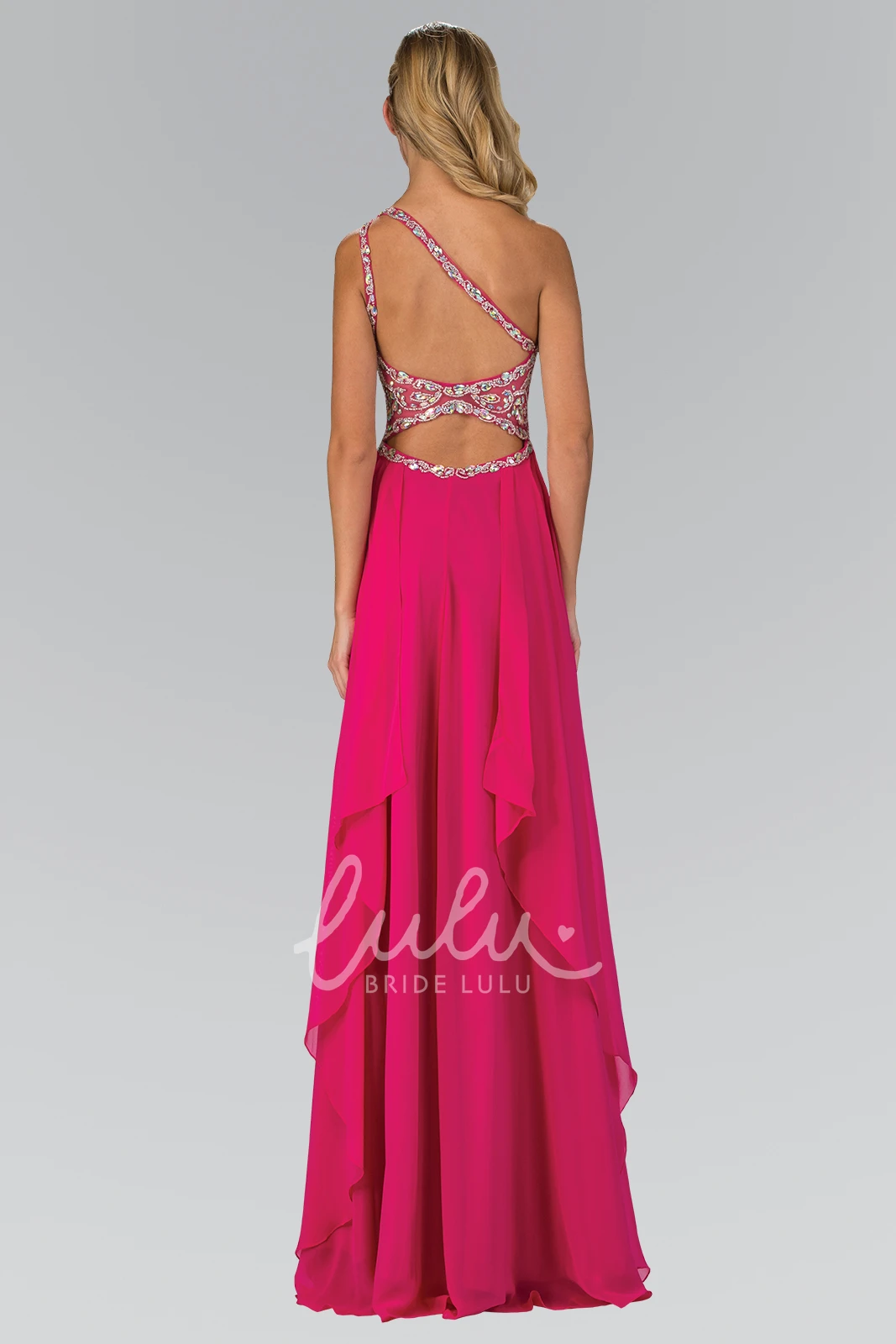 Draped One-Shoulder Chiffon A-Line Beaded Bridesmaid Dress