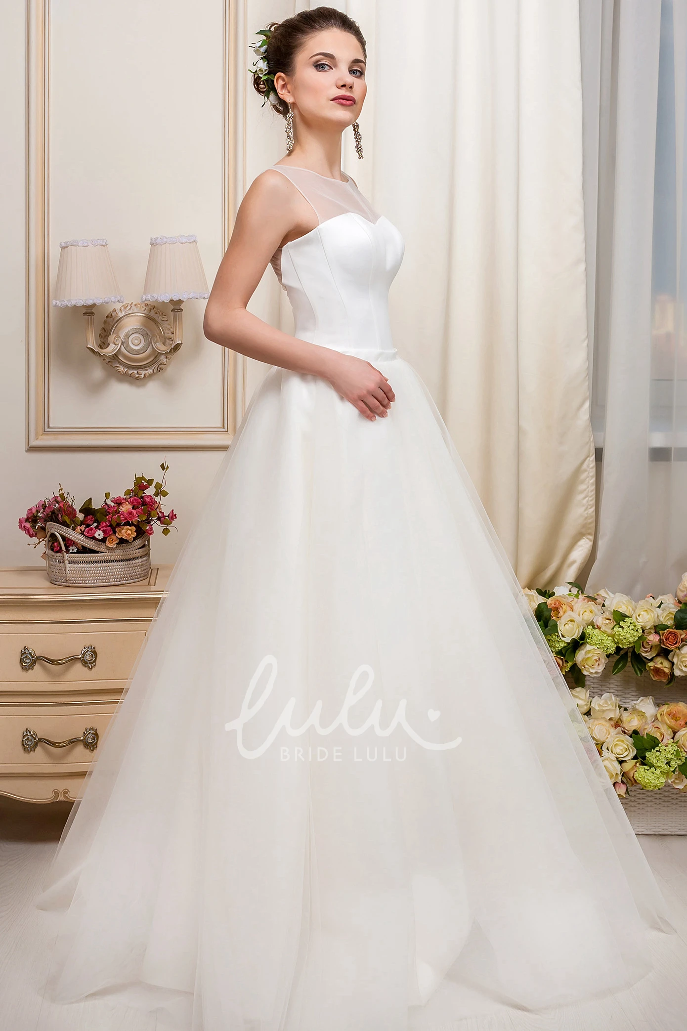 Tulle&Satin Floor-Length Wedding Dress A-Line Scoop-Neck