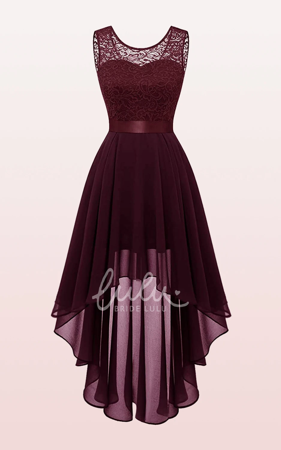 Chiffon Bateau A-line Bridesmaid Dress with Sash/Ribbon High-Low