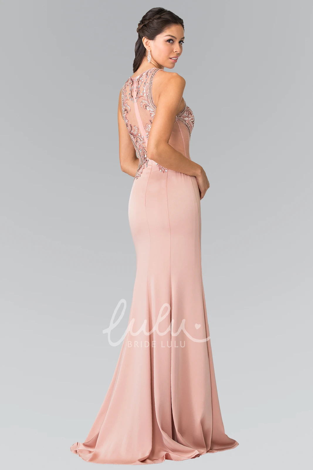 Sleeveless Sheath Jersey Illusion Dress with Beading and Sequins Classy Prom Dress
