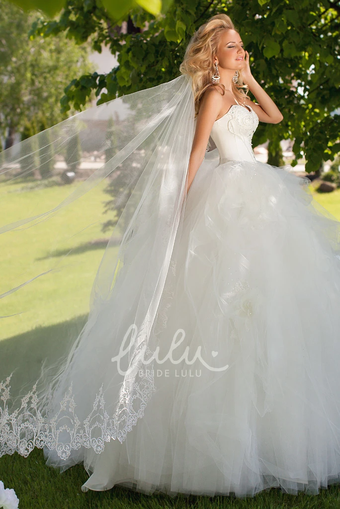Sweetheart Beaded Tulle Floor-Length Wedding Dress with Ruffles Bridesmaid Dress 2025