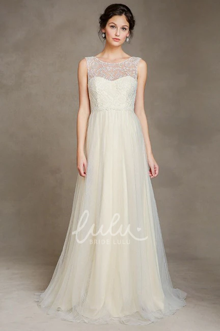 A-Line Tulle Wedding Dress with Embroidery and Pleats