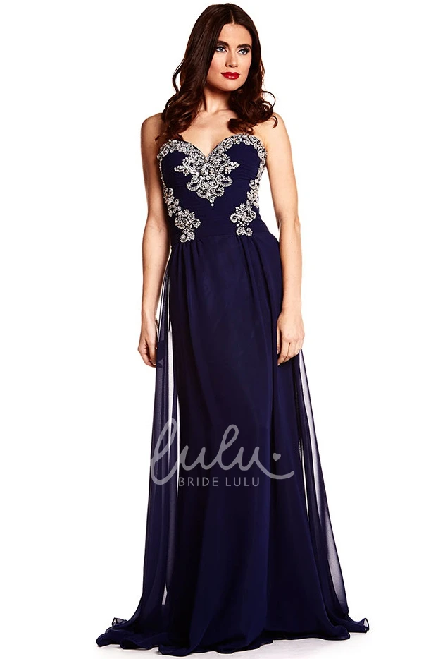 A-Line Beaded Chiffon Prom Dress Sweetheart Maxi Sweep Train Women's Formal