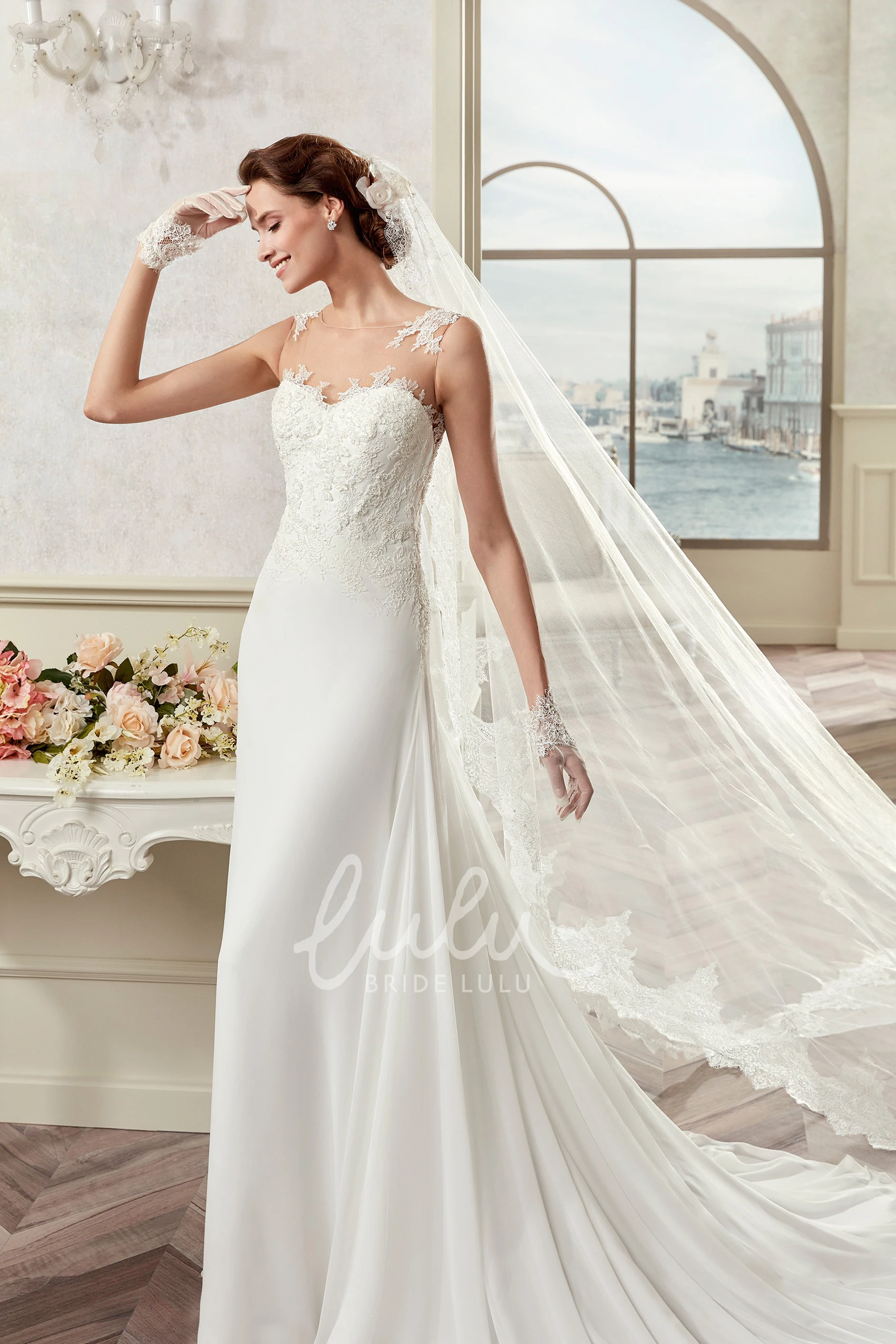 Sweetheart Satin Wedding Dress with Lace Bodice and Detachable Train