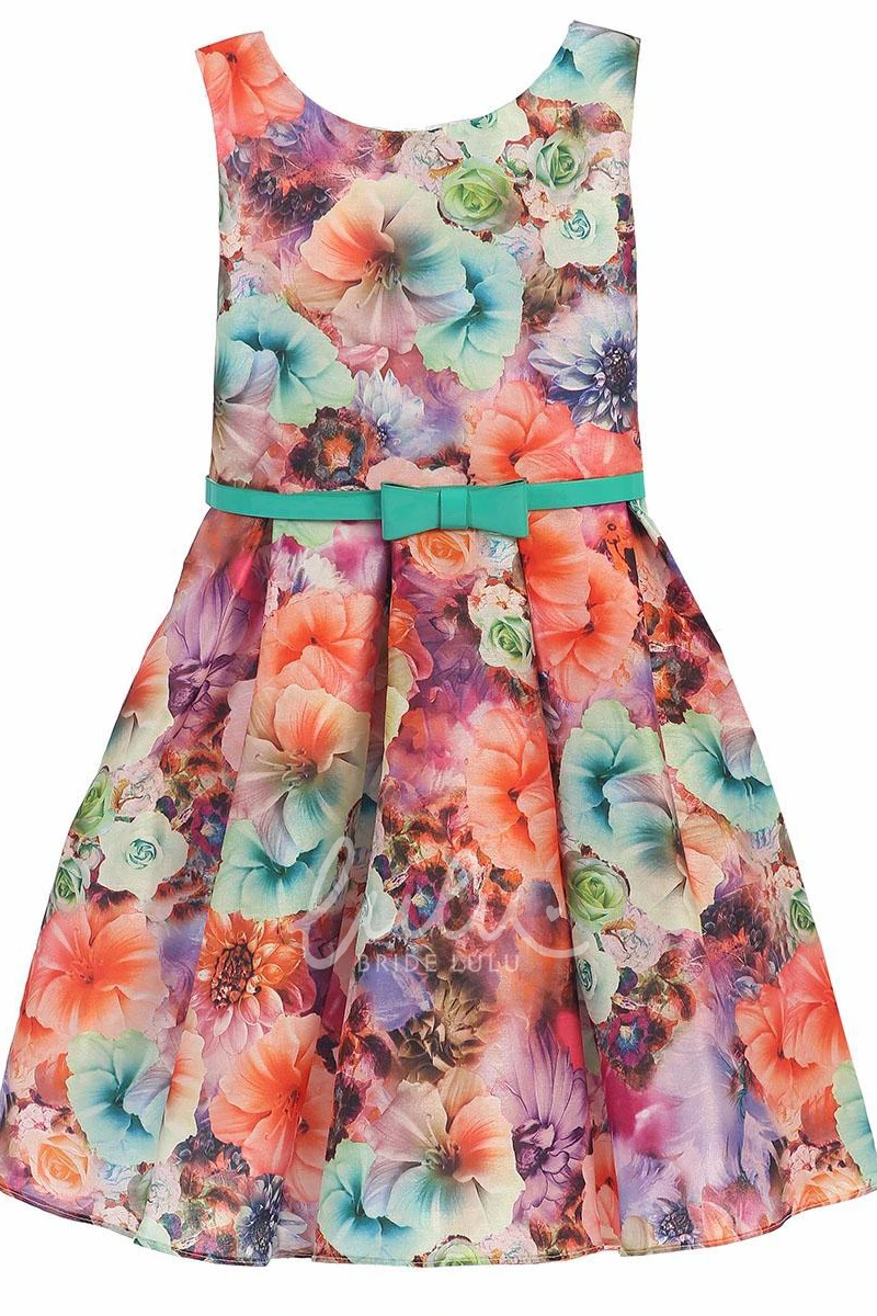 Knee-Length Pleated Floral Tiered Flower Girl Dress with Elegant Design