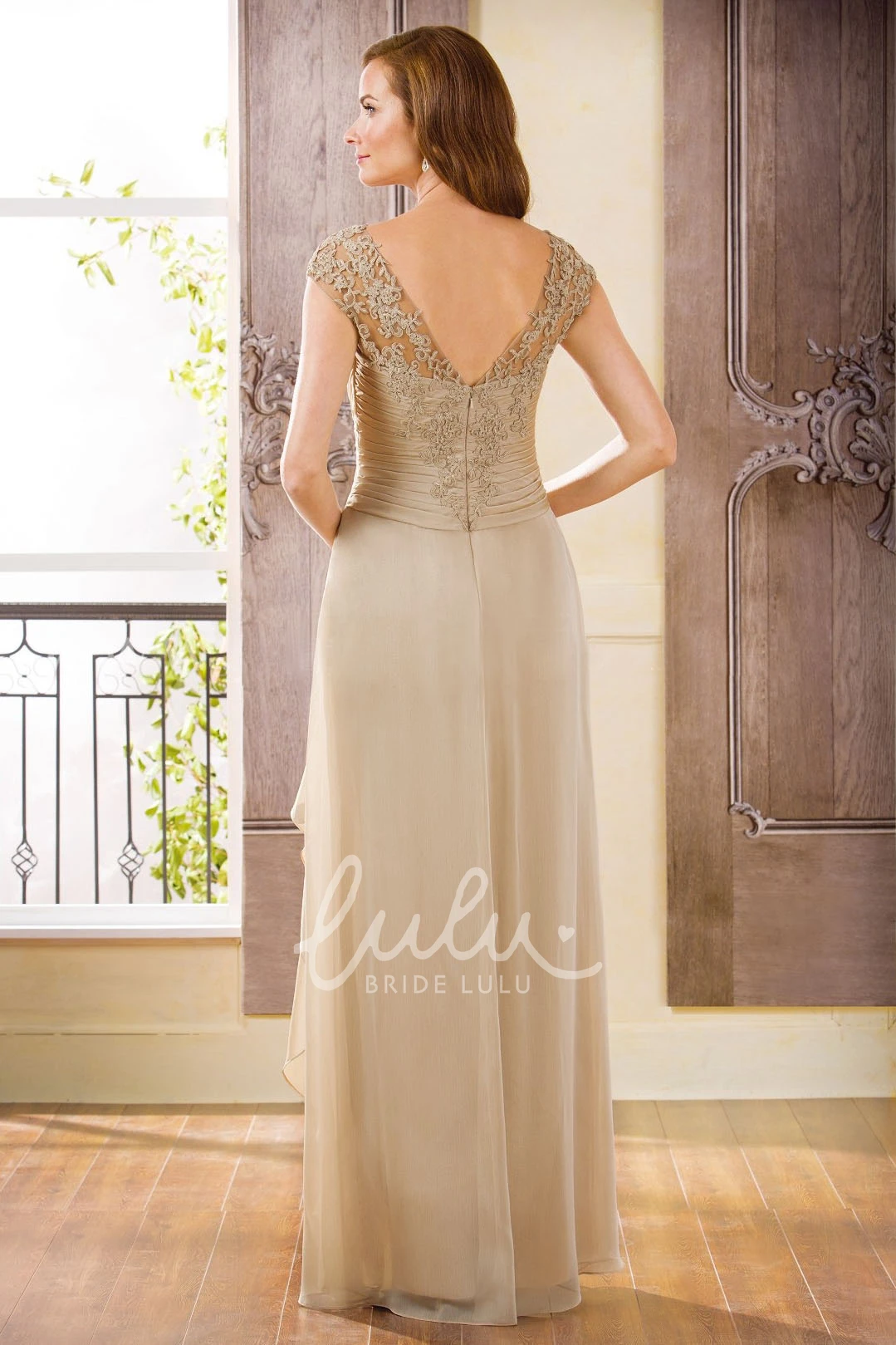 Ruffled V-Neck Long Gown with Side Slit Classy Prom Dress