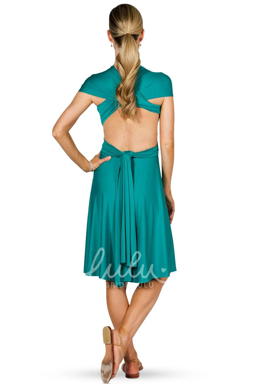 Halter Ruched Midi Jersey Bridesmaid Dress with Straps Convertible